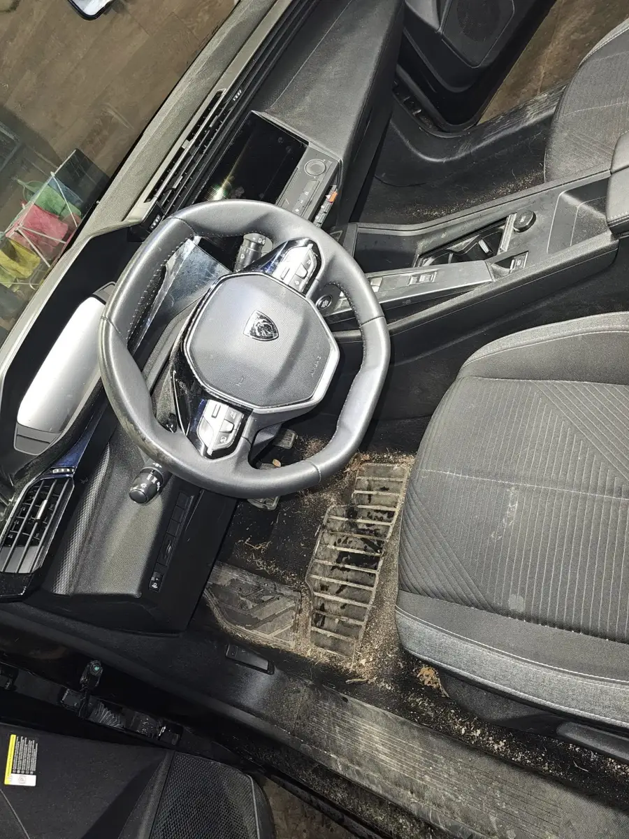 Interieur Peugeot encrassi (moquette terre) avant nettoyage